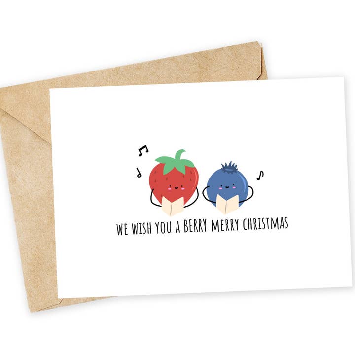 Berry Merry Christmas - Cartão de Natal Fofo, Engraçado e Simples por atacado de Chewy Lemon Studio