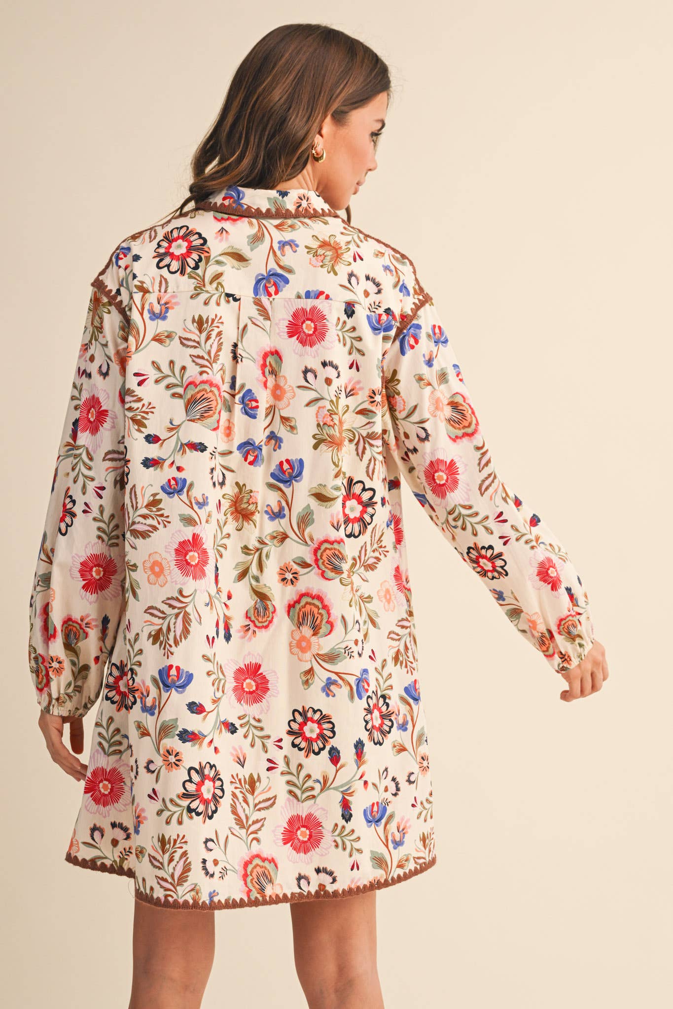 &MERCI - Wholesale Dress - Women's - EXCLUSIVE PRINT BLANKET STITCH BUTTONED MINI DRESS MDR429811