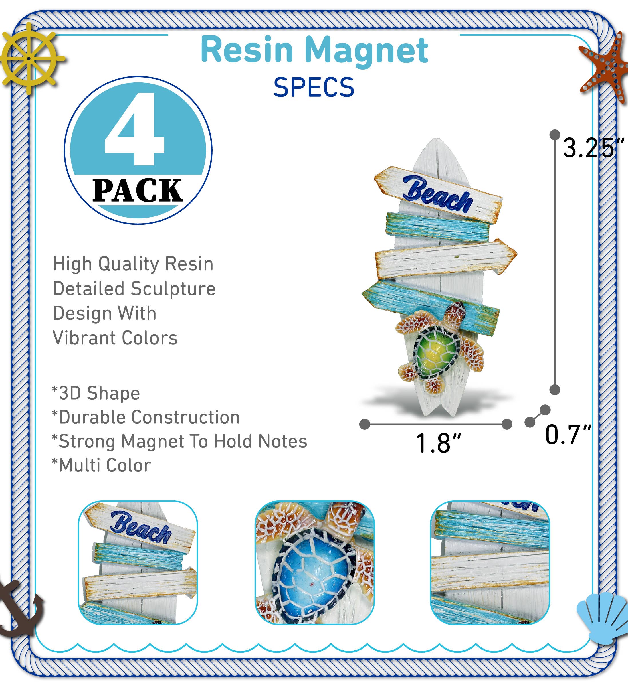Cota Global - Wholesale Magnet - Resin Magnet - Surfboard Beach Sign - Sea Turtle2