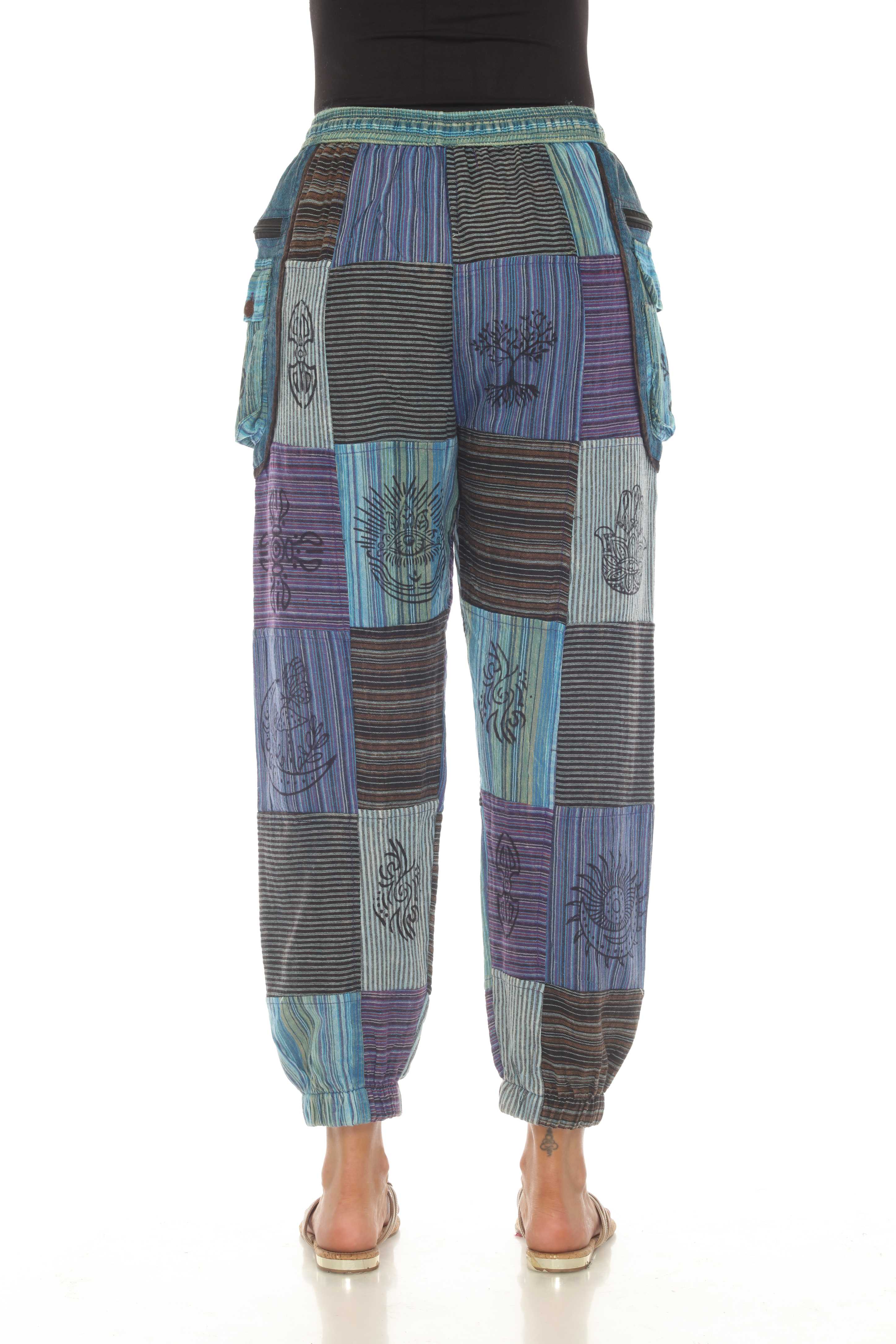 Rising International Inc - Wholesale Pants - Unisex - Cotton Multi Patch Zip Pocket Blue Sky Yoga Pant D892 1