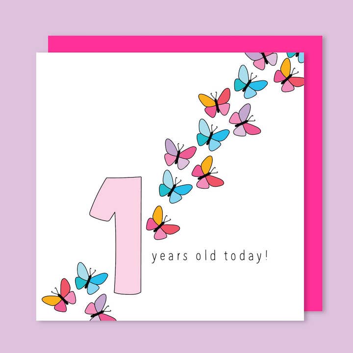 Butterfly Themed Children's Birthday Card Age 1 for wholesale by t'art designs