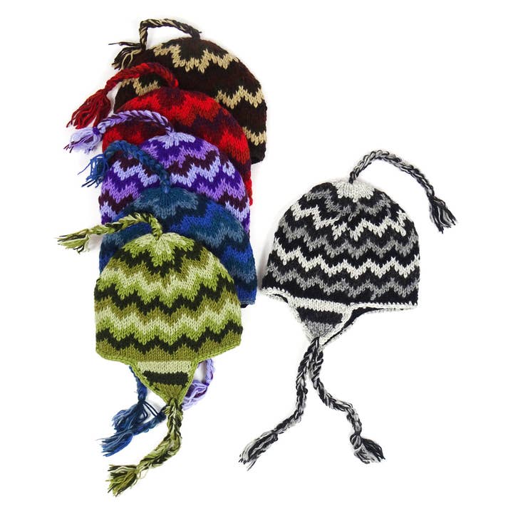 Zig Zag Asian Collection - Wholesale Beanie - Women's - Zig Zag Knit Wool Trapper Beanie Hat