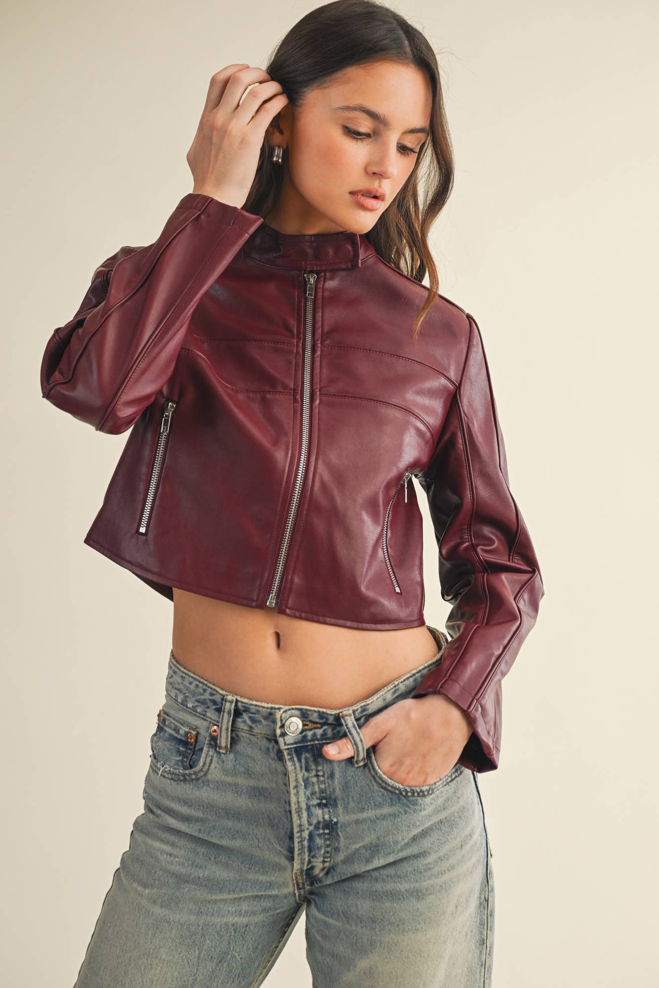 Mustard Seed - Vente Veste en cuir – femme - VESTE EN CUIR À FERMETURE ÉCLAIR6