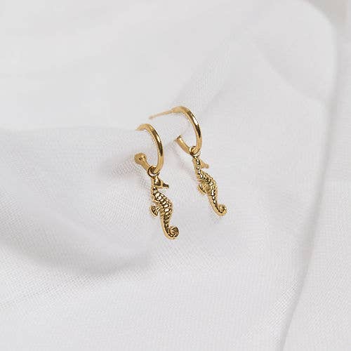 Seahorse Huggy Charm Hoops for wholesale by Smoke and Ash