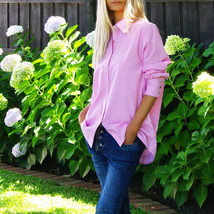 Riley Regular Cut Classic Style Small Check Shirt for wholesale by Who's Charlie