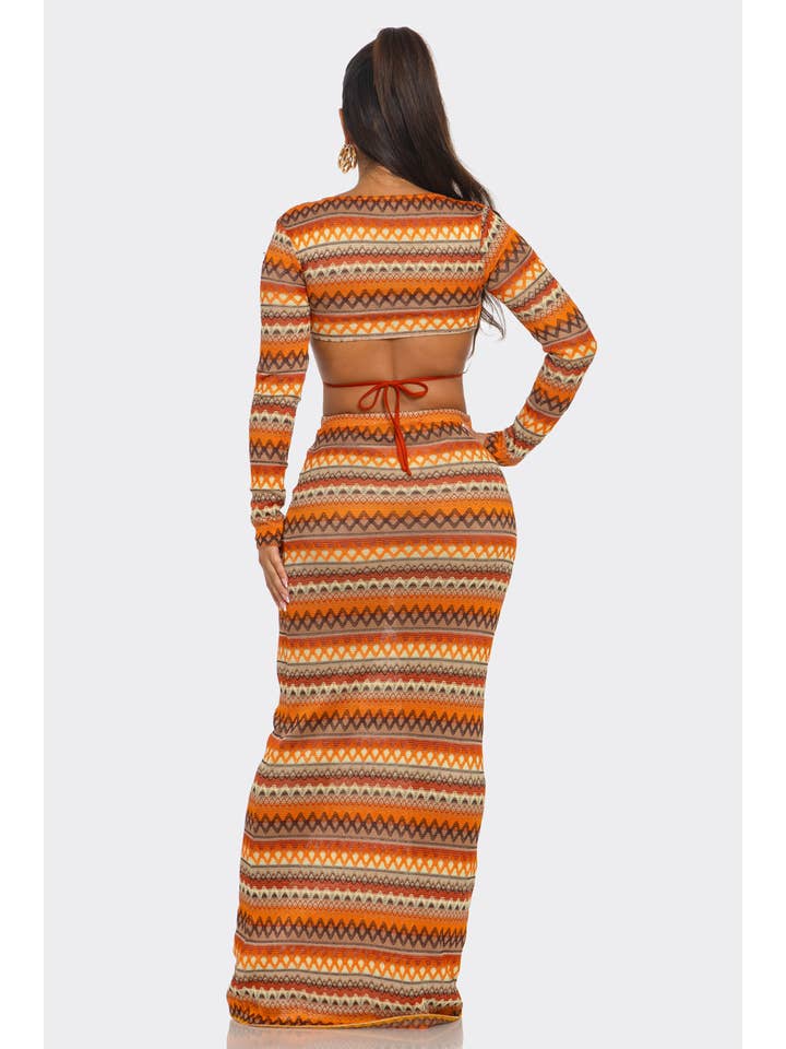BANJUL - Wholesale Top & Skirt Set - Women's - HCCTD44830 2PC BOHEMIAN STYLE CROP TOPS & MIXI DRESS