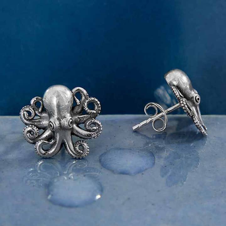 Sterling Silver Baby Octopus Post Earrings 13x14mm for wholesale by Nina Designs