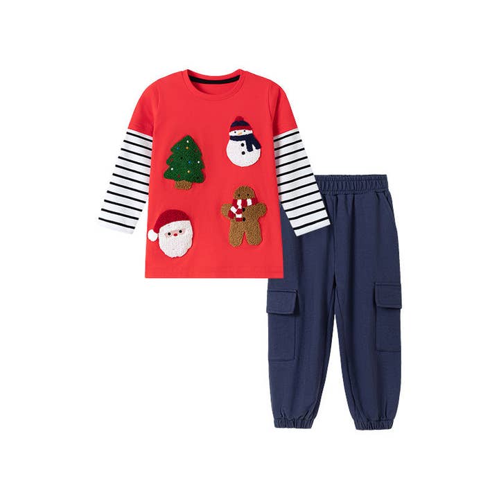 Spring and Autumn Boys Christmas Cartoon Pattern Long Sleeves Crew Neck Top Sweatshirt and Plain Pants Clothing Set for wholesale by MyKids-USA®