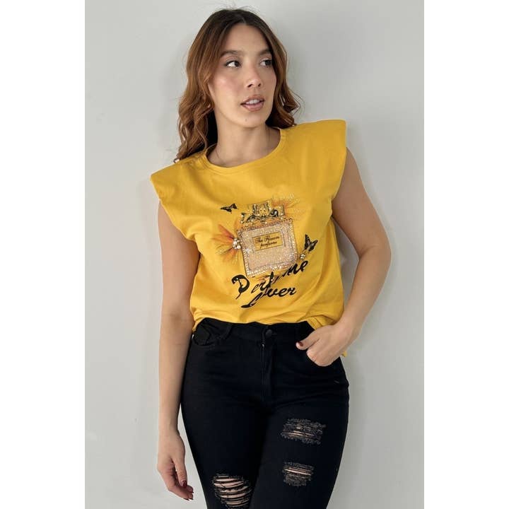 T-SHIRT MET VERFRAAIDE PARFUMPRINT voor wholesale door Black Pearl Clothing