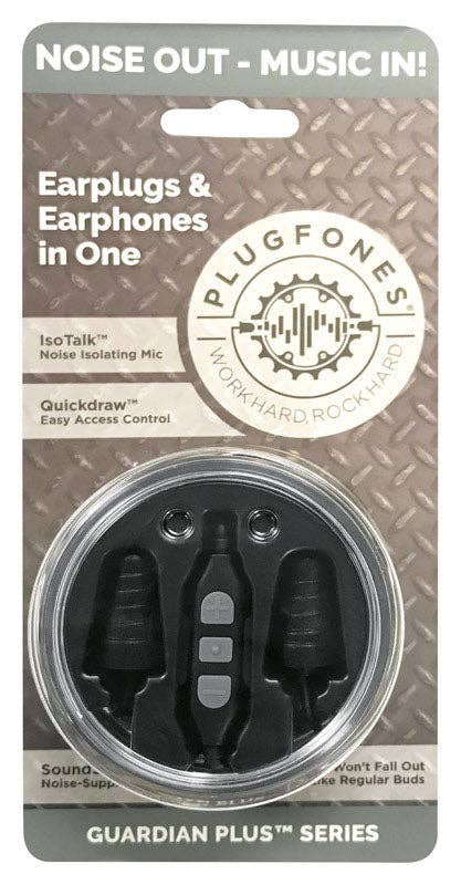 Everyday Supply Co - Wholesale Earphone/Headphone Case - Unisex - Plugfones Guardian Plus Earplugs/Earphones w/Mic Black