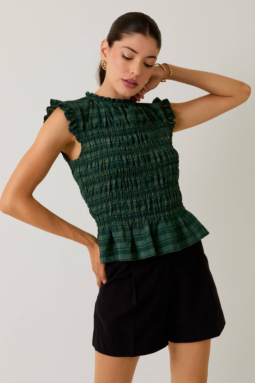Sunday Edition - Wholesale Blouse - Women's - SLEEVELESS RUFFLE NECK SMOCKED TOP7