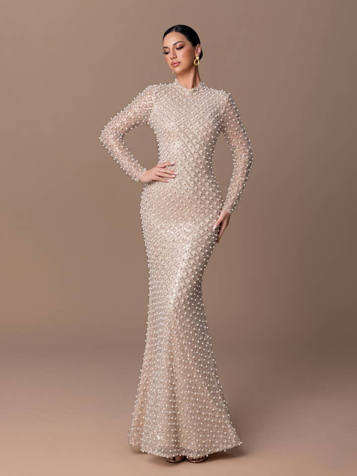 5293 - Long Sleeved Pearl Dress for wholesale by ILY From