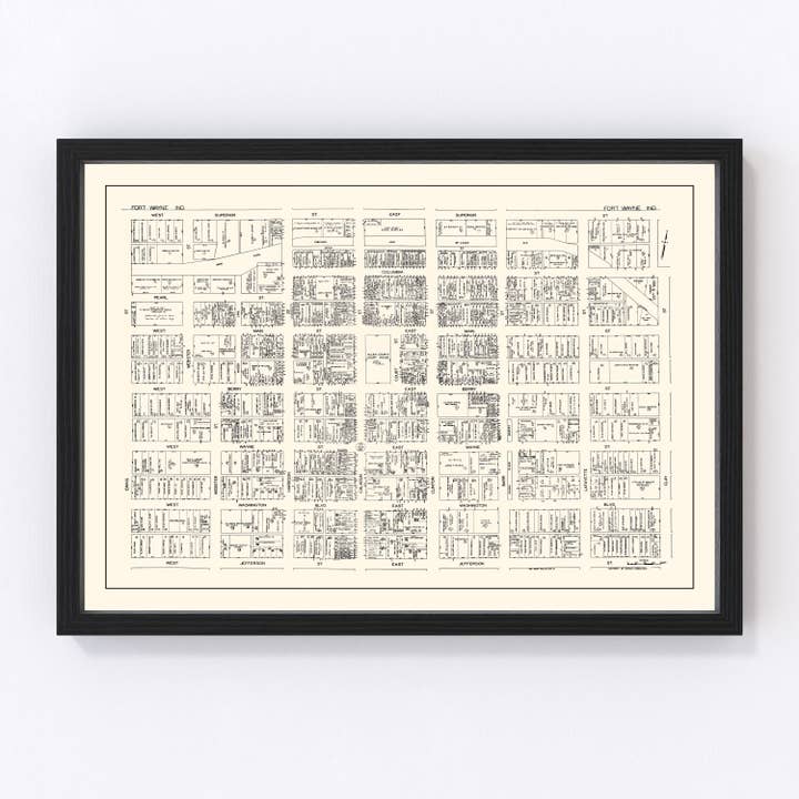 Vintage Map of Fort Wayne, IN Business Section 1929 for wholesale by Ted's Vintage Art