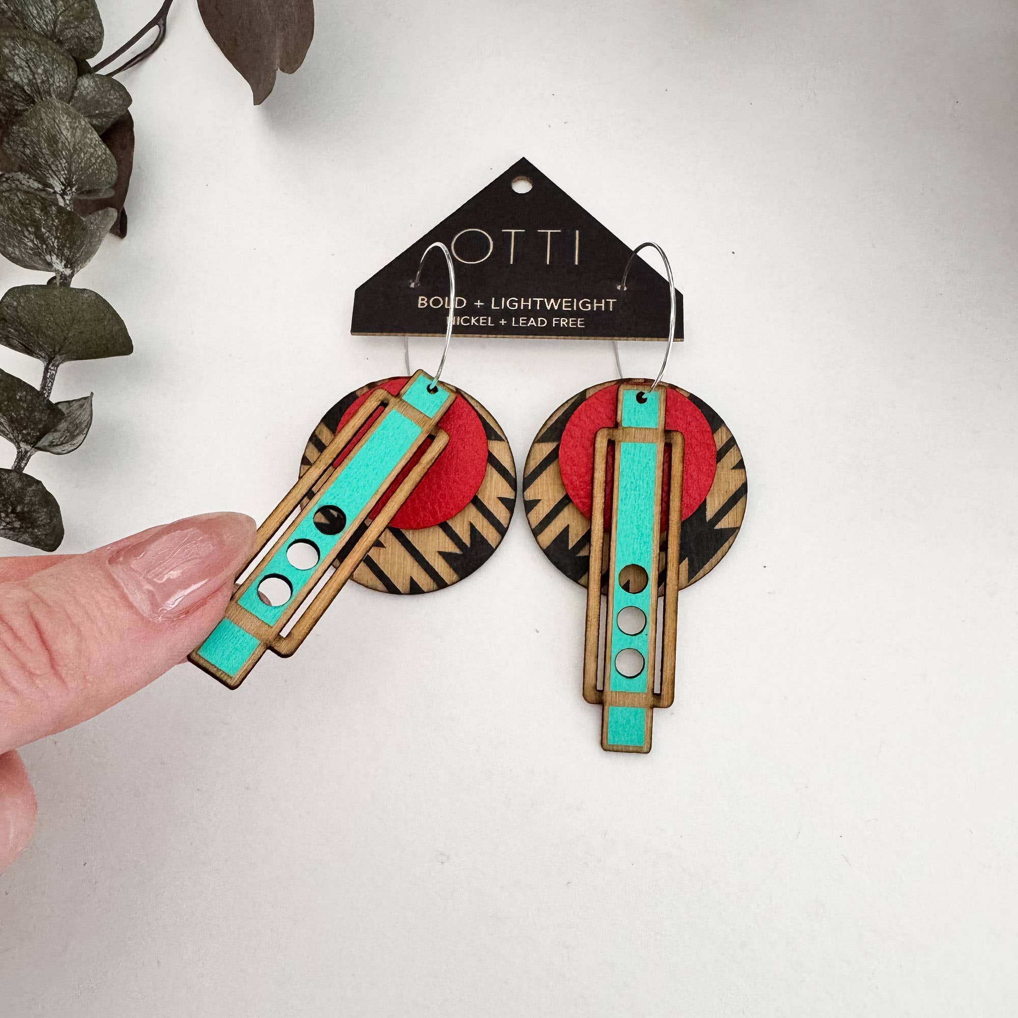 OTTI - Wholesale Dangle Earrings - Architectural Lightweight Leather+Birch earring: Wright SW2