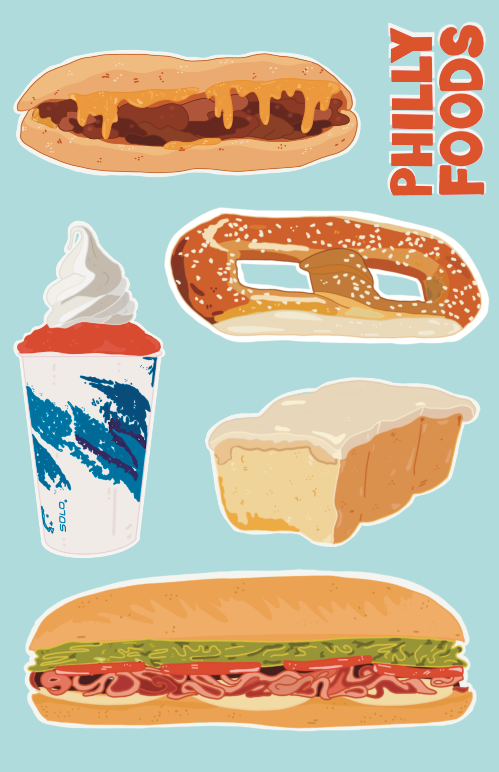 After Party Paper Co. - Wholesale Sticker - Philly Foods Sticker Sheet1