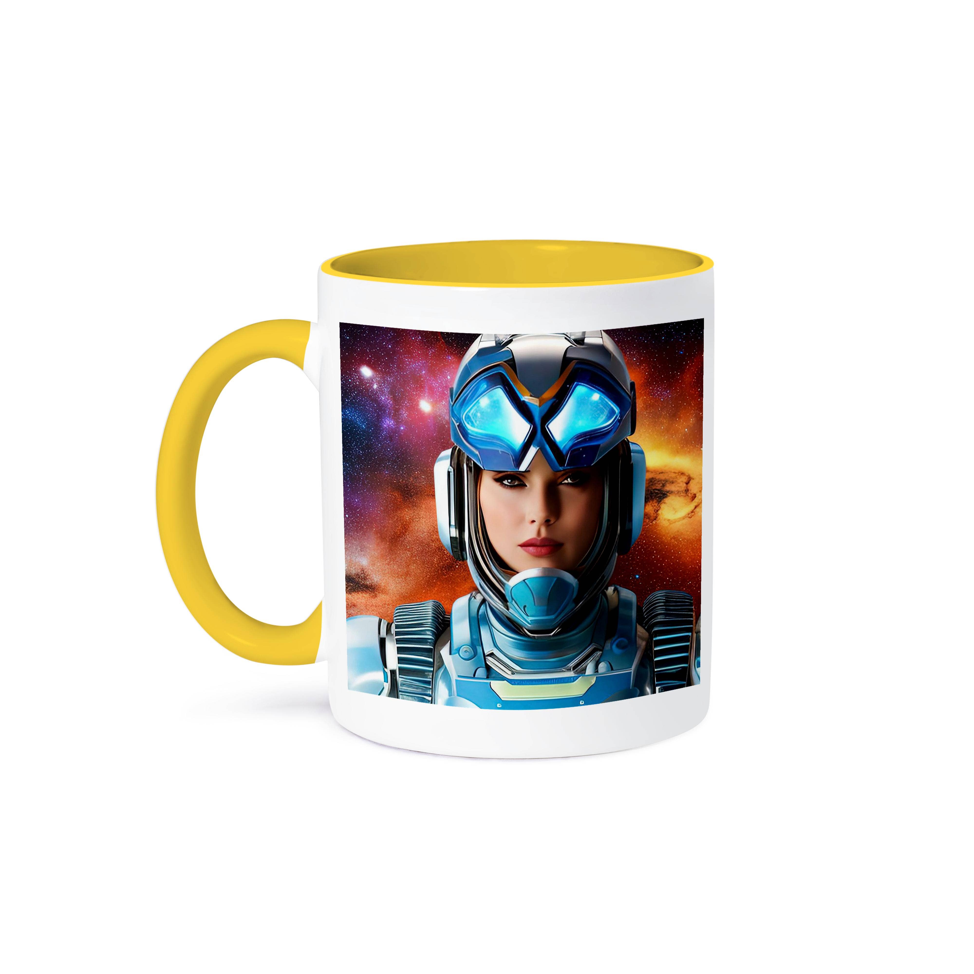 3dRose - Wholesale Coffee Mug - 3dRose, The queen of galaxy. Beautiful young woman astronaut in blue suit art, Mug0