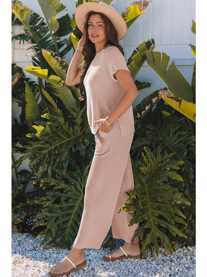 Smoke Gray Corded T-Shirt and Pants Set for wholesale on Faire