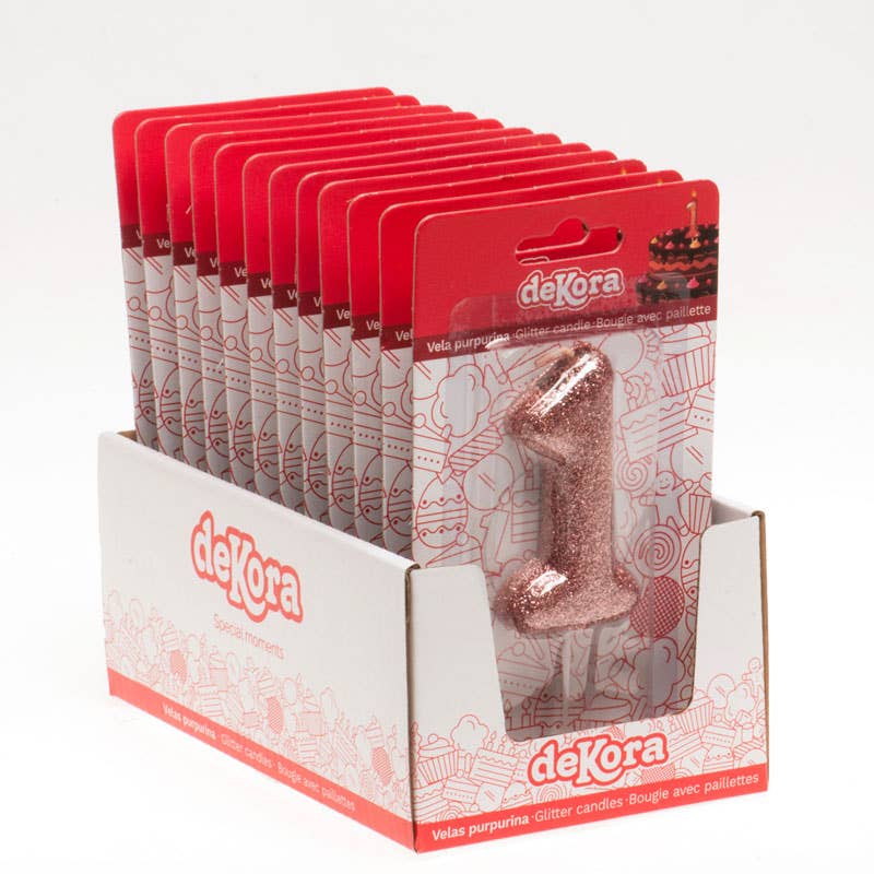 Birthday candle for cakes with pink glitter for wholesale on Faire2