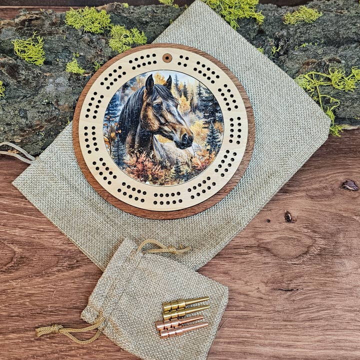 Mini Travel Cribbage Board - Horse - Color for wholesale by Rising Joy Creations-Nature Inspired Wood Art