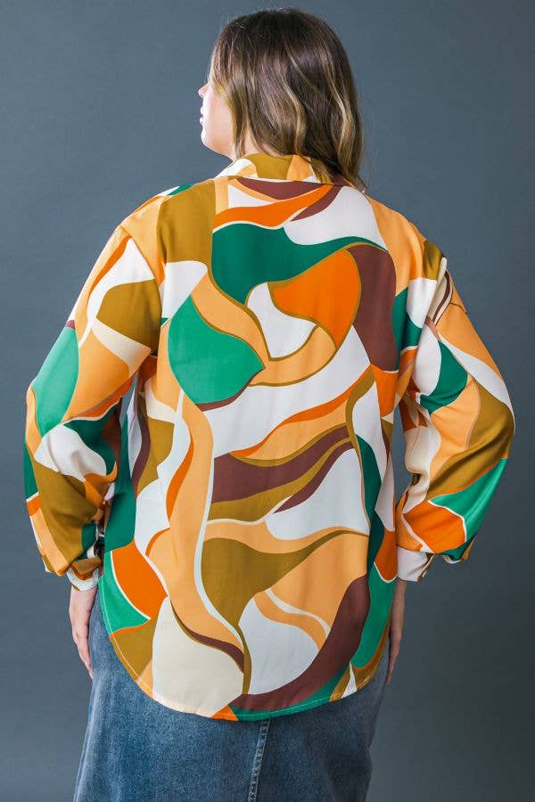 RUST GREEN A printed woven top featuring shirt - ITP12679 for wholesale on Faire2