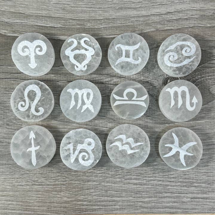 Keystone Crystals - Wholesale Spiritual Stone/Crystal - Zodiac Selenite 1.5” Disc
