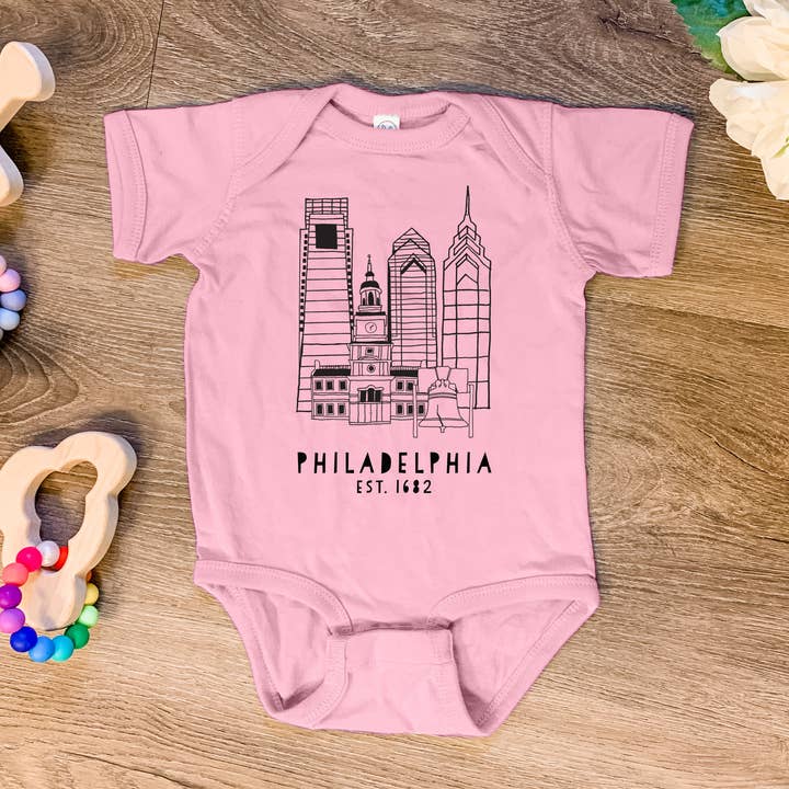 Moonlight Makers - Wholesale Bodysuit (Non-Footed) - Baby - Philadelphia, PA Skyline - Baby Onesie - PHL, Philly1