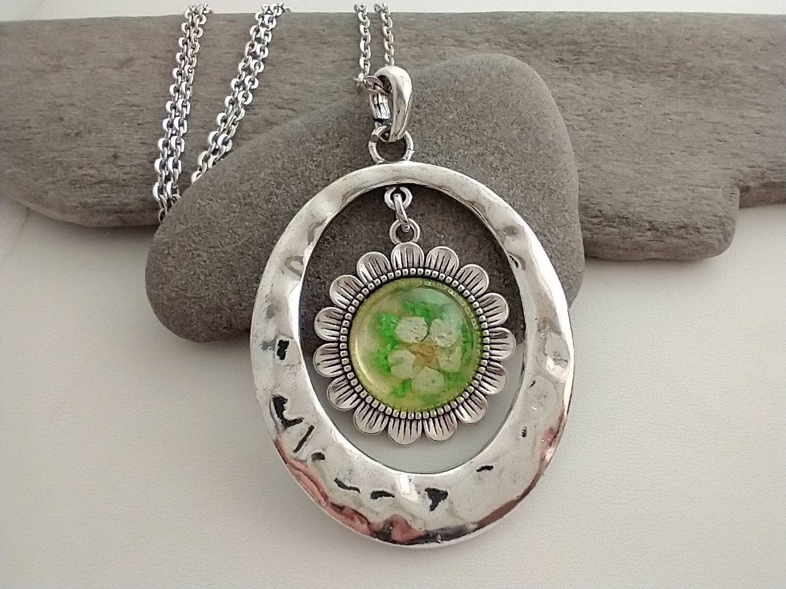 Piccadilly Pendants - Wholesale Pendant/Charm Necklace - Pressed Flower Statement Necklace, 6 Colors2