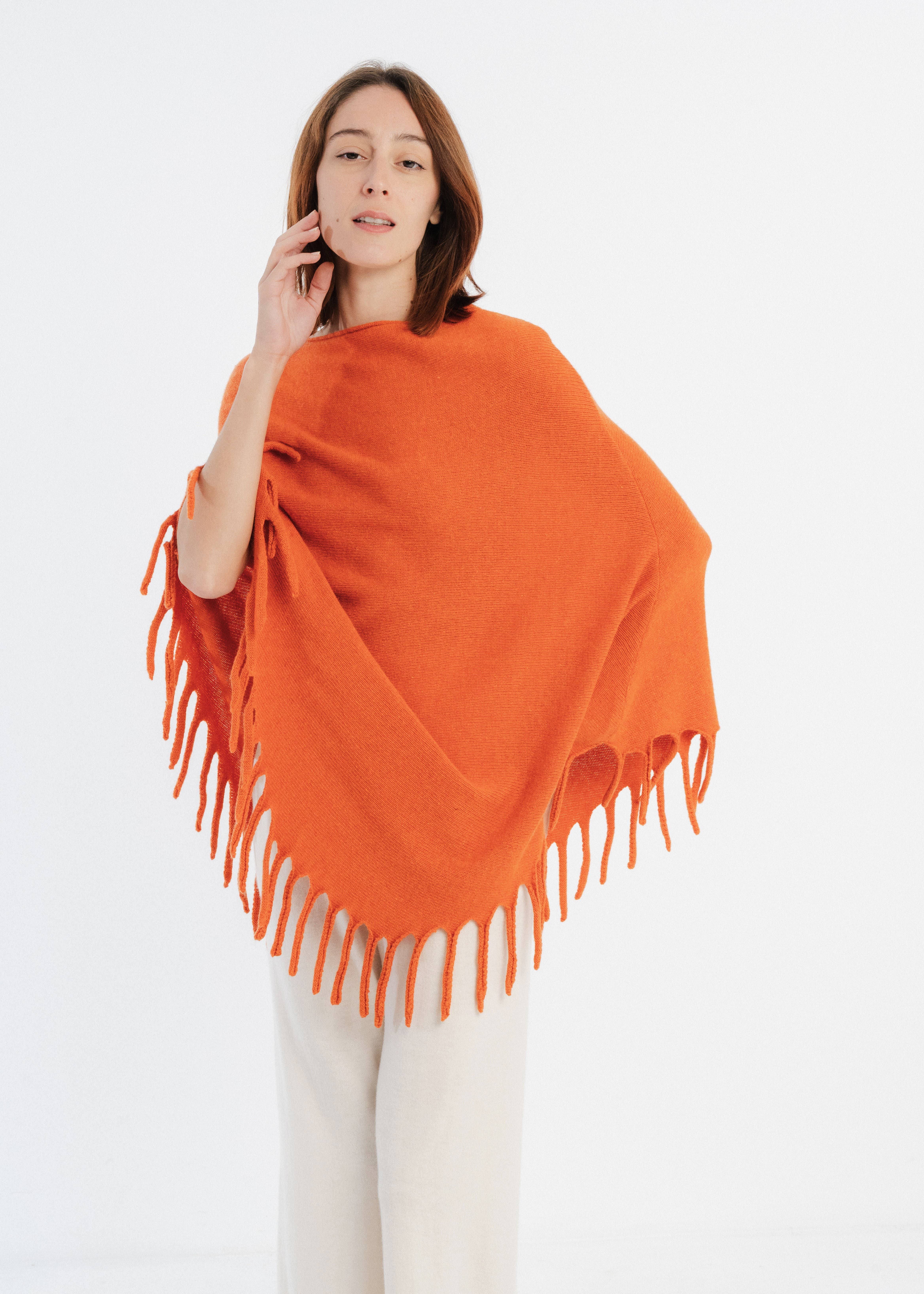 JULIA PARIS - Vente Poncho – femme - Poncho en maille laine et cachemire avec franges0
