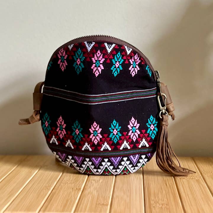 Tribal Fabric Small Crossbody with Leather Strap (Zia) for wholesale by Braverly