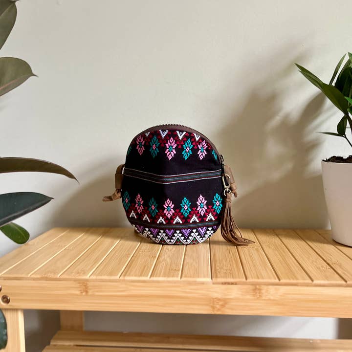 Tribal Fabric Small Crossbody with Leather Strap (Zia) for wholesale by Braverly