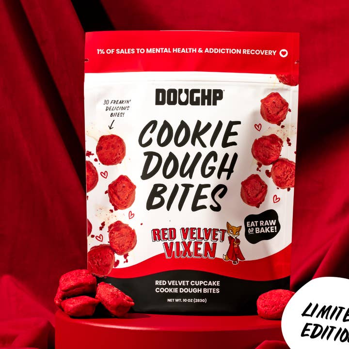Red Velvet Cookie Dough Drops "Red Velvet Vixen" 10oz for wholesale by Doughp