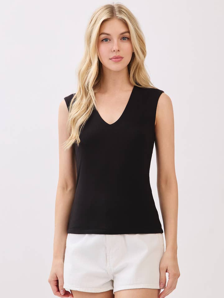 DOUBLE LAYER V-NECK SLEEVELESS TOP - VT16087 for wholesale by Final Touch