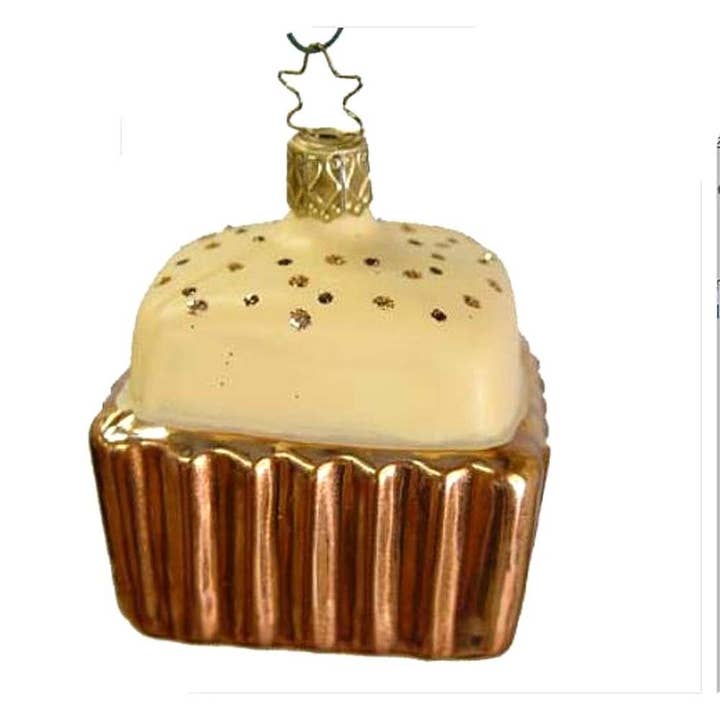 Ornamento di Natale Inge-Glas 68110: Cupcake Quadrato in Rame con Crema di Cioccolato Bianco Cremoso per la vendita all'ingrosso da parte di Trendy tree