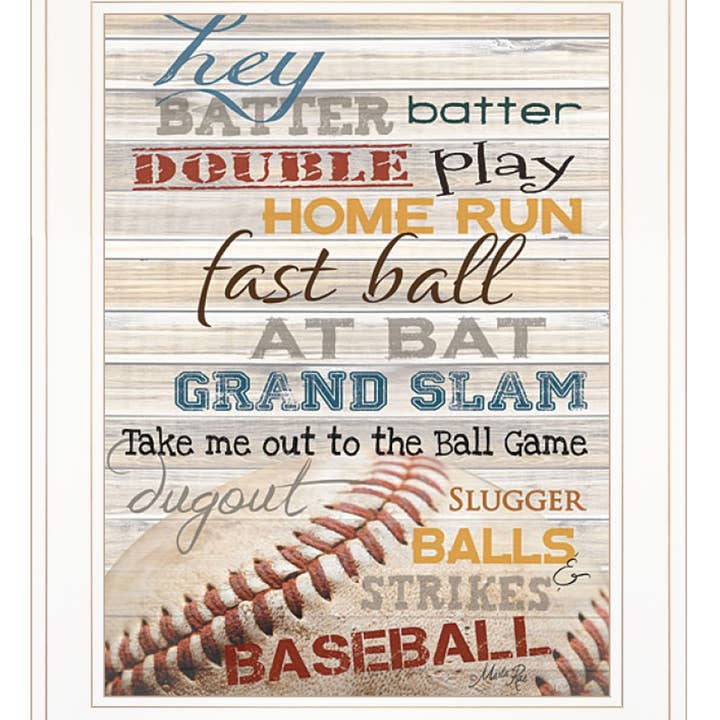 Trendy Decor 4U - Wholesale Art Print - "Hey Batter Batter" by Marla Rae, Framed Print, White Frame