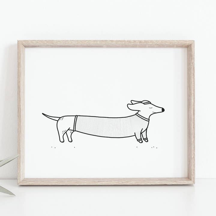 Illustration d'un chien Wiener avec bonnet/Impression giclée à la main pour la vente par Bleu Marie Artwork