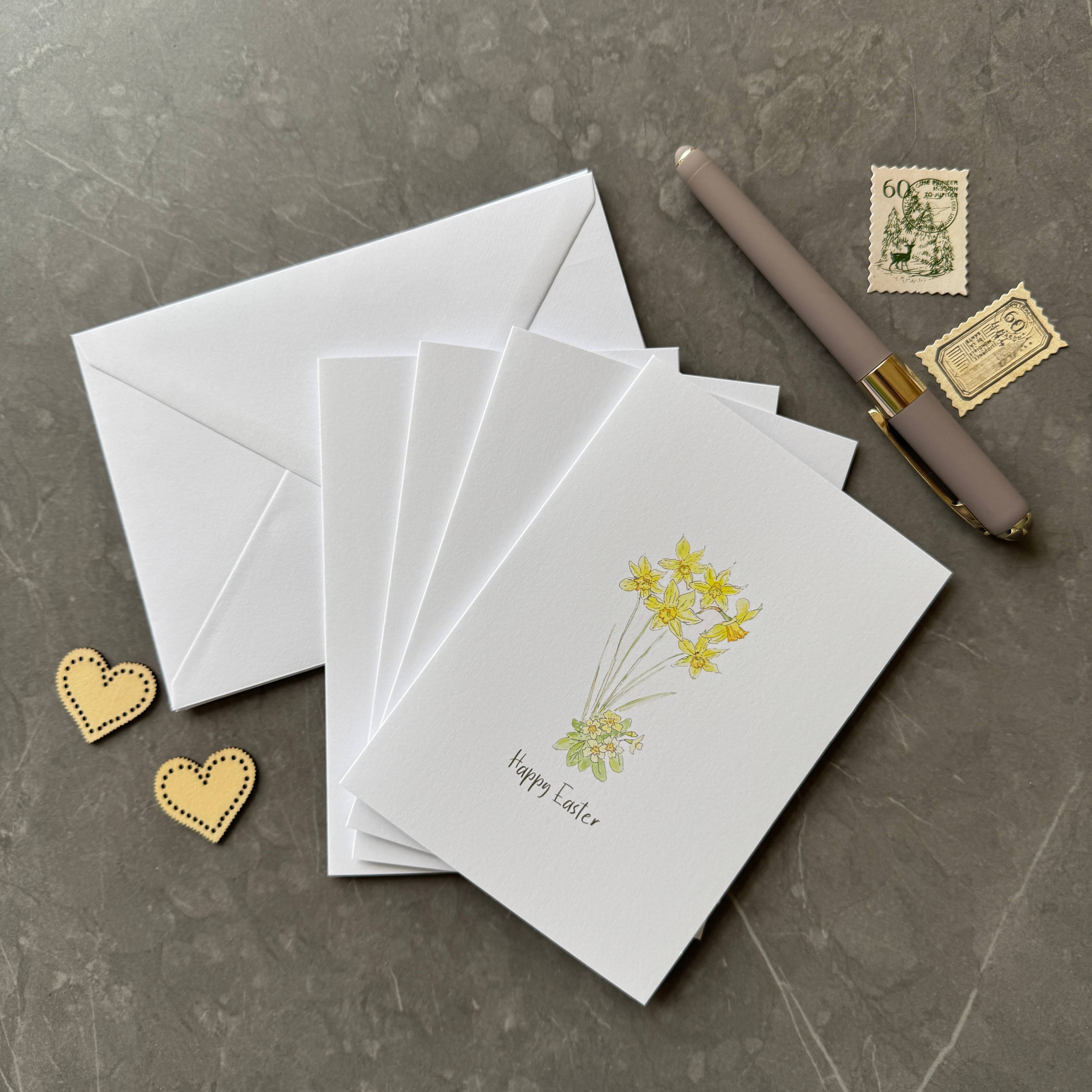Tall Order - Wholesale Easter Card - Easter Card Pack of 8 with Daffodil & Primrose Illustration1