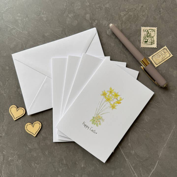 Tall Order - Wholesale Easter Card - Easter Card Pack of 8 with Daffodil & Primrose Illustration1