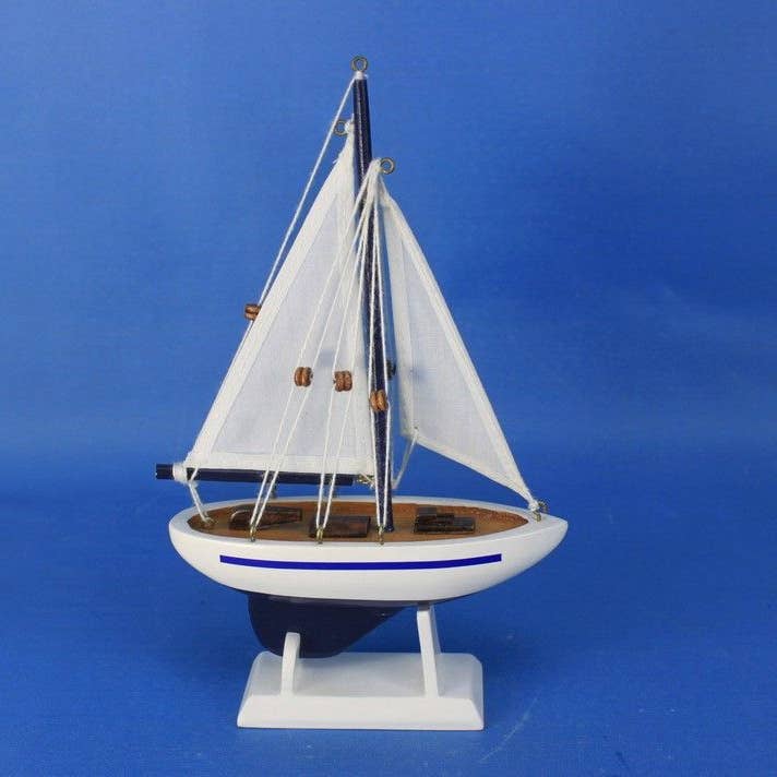 Hampton Nautical - Wholesale Ornament - Wooden Blue Sailboat Christmas Tree Ornament 9"