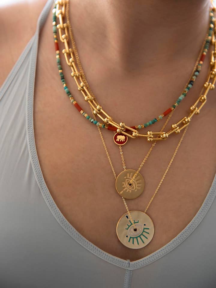 All Seeing Eye Necklace, Center Hole Eye Coin Pendant for wholesale by Atelier Petites Pierres