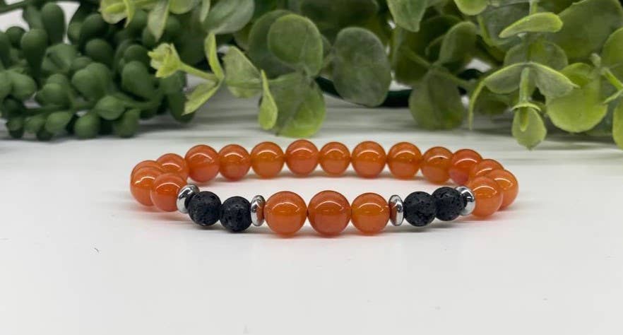 Meraki Gemstones - Wholesale Beaded Bracelet - Orange Calcite with Black Lava Bracelet 8mm Beads, 7.5"Long0