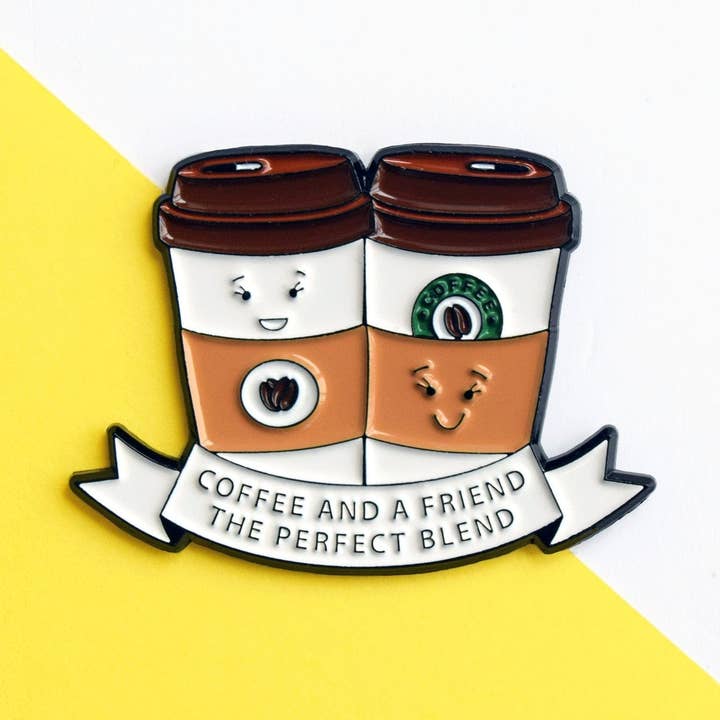 'Coffee and a Friend' Enamel Pin Badge and other Purchase Wholesale coffee takeaway cups. Free Returns & Net 60 Terms on Faire trending on Faire.