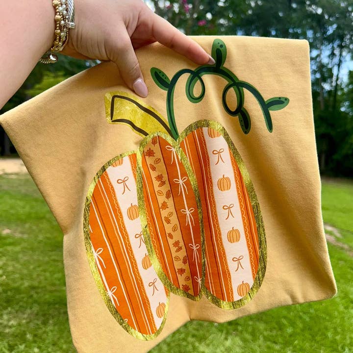 Patchwork Pumpkin Fall Comfort Colors Colorblast Graphic Tee for wholesale by ZZ Threadz