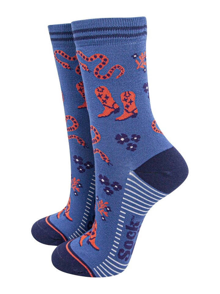 Women's Bamboo Socks - Navy Blue/Denim Blue, Cowboy Snakes for wholesale by Sock Talk