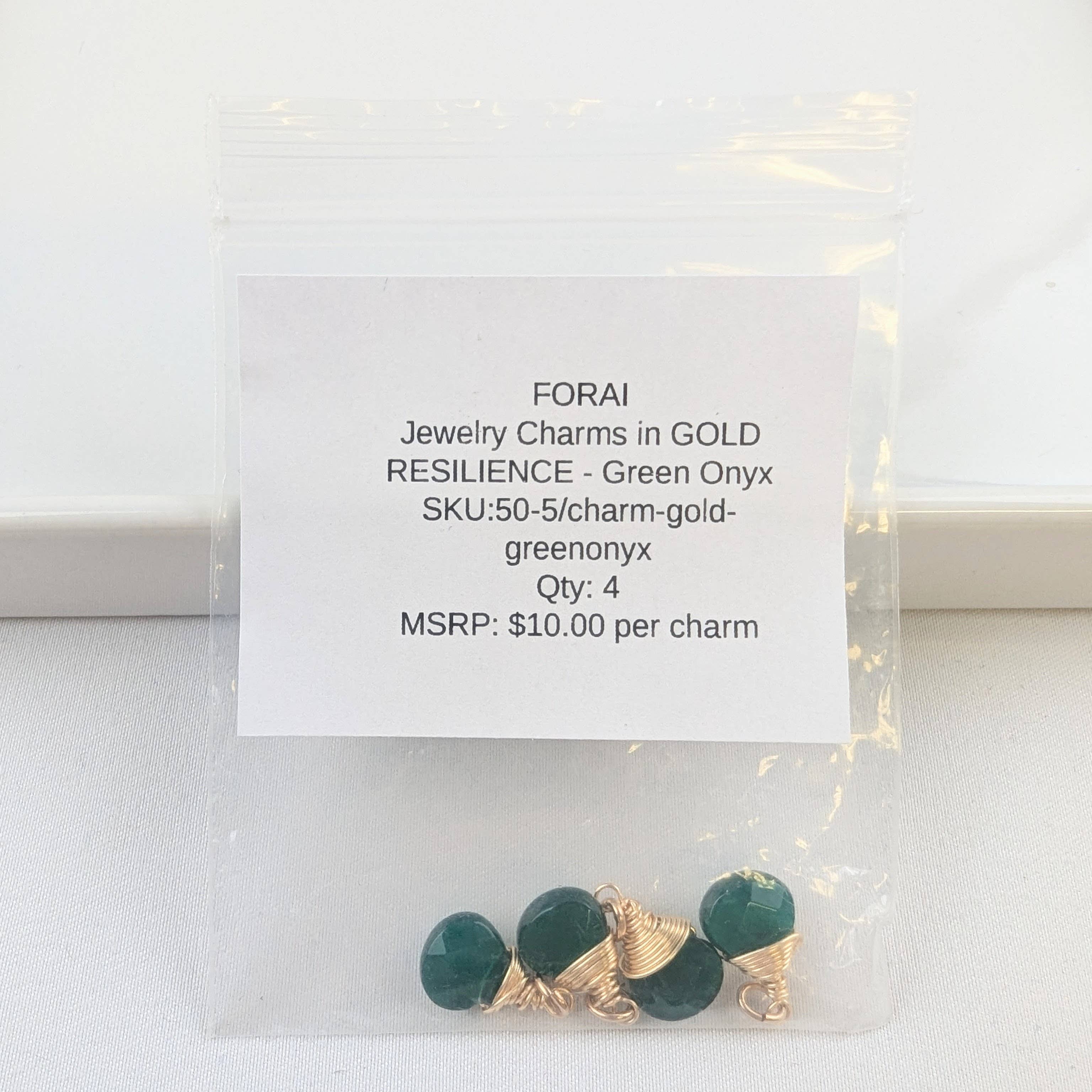 Forai - Wholesale Individual Charm/Pendant - Resilience Green Onyx Charms in Gold - Pack of 41