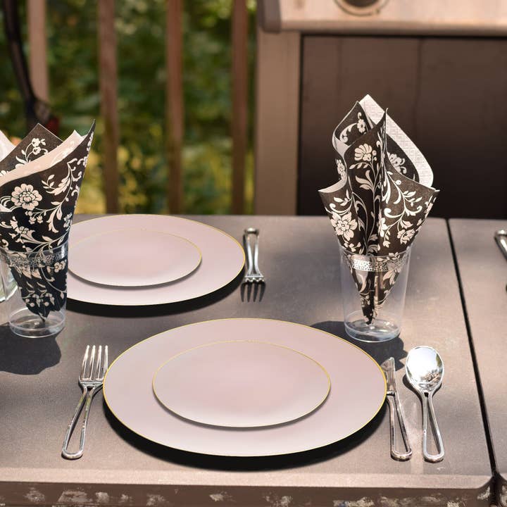 Smarty had a Party - Wholesale Disposable plate - 10.25" Pink with Gold Plastic Dinner Plates - 120 pcs9