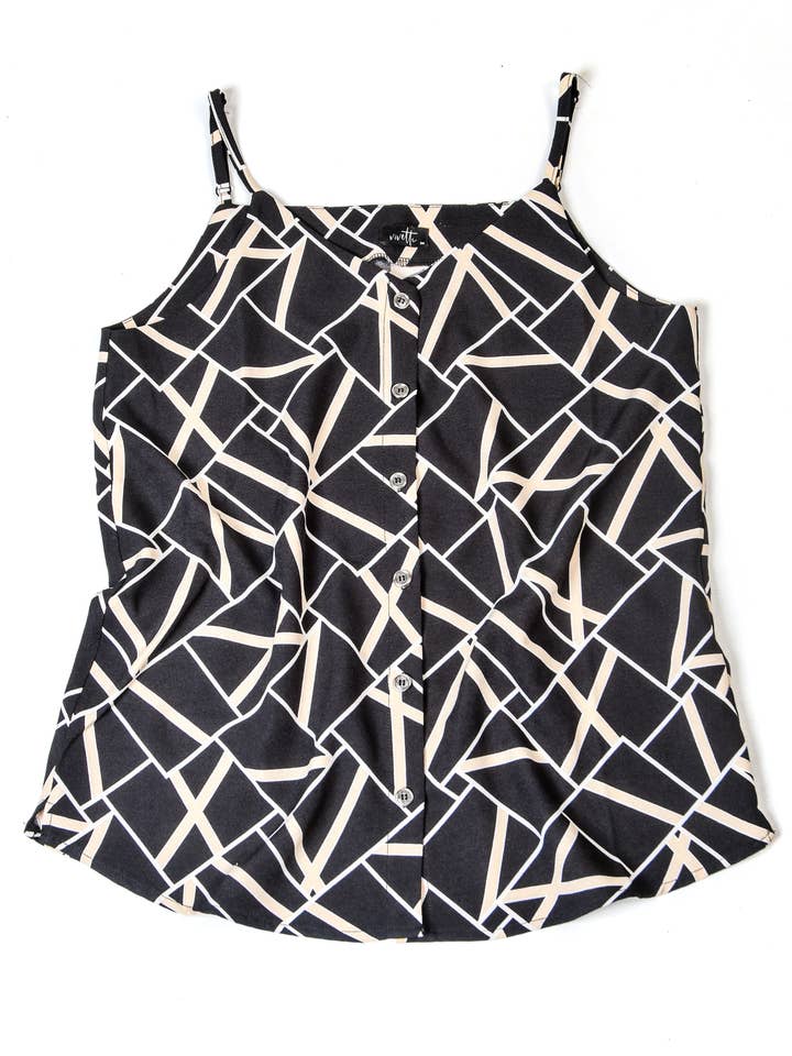 Black Geometric Print Tank for wholesale by Vivette Apparel