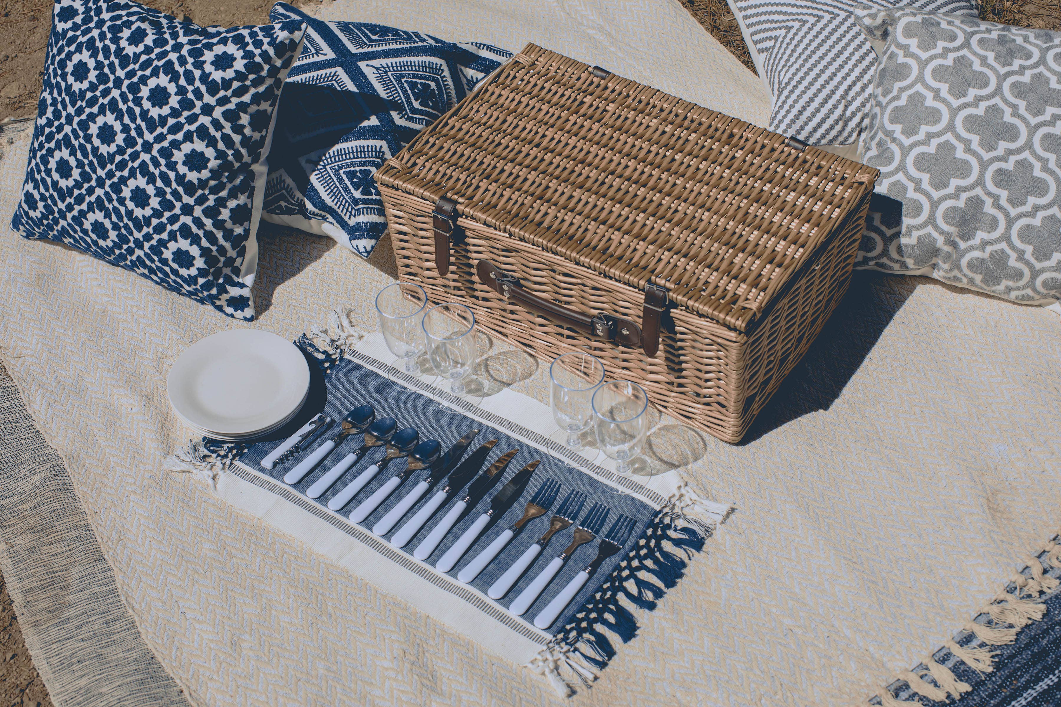 Belmont Picnic Basket, (Navy Blue & White Stripe) for wholesale on Faire19