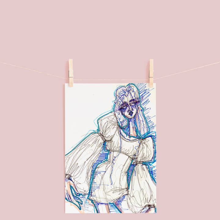 Rhinestone Rodeo Art - Wholesale Art Print - Trippy Eclectic Blue 60s/70s Inspired Fashion Art Print2