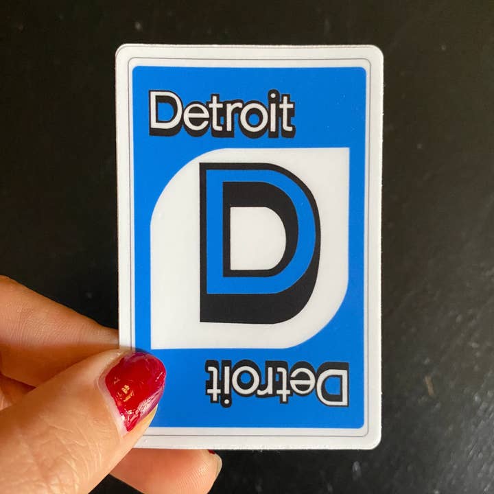Detroit Uno Card Sticker for wholesale by Designs by Rebecca Goldberg
