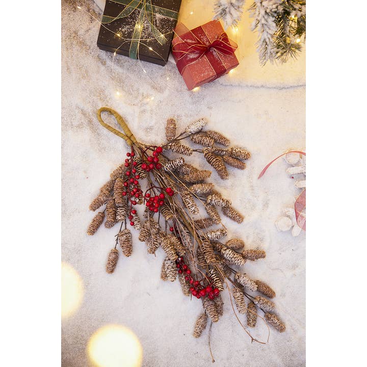 A&B Home Group Inc. – wholesale Christmas decoration – 27"H Faux Pinecone and Red Berry Swag